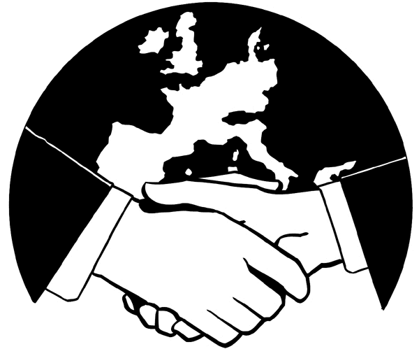 Global handshake vinyl sticker. Customize on line. Trade Market Industry 056-0092
